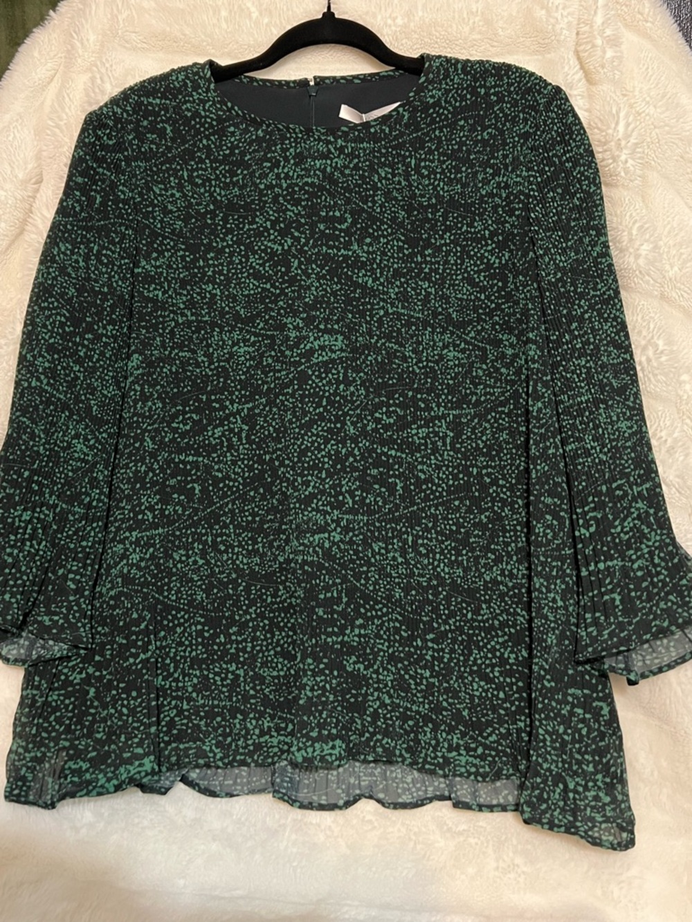Boss Dark Green Patterned Long-Sleeve Blouse
